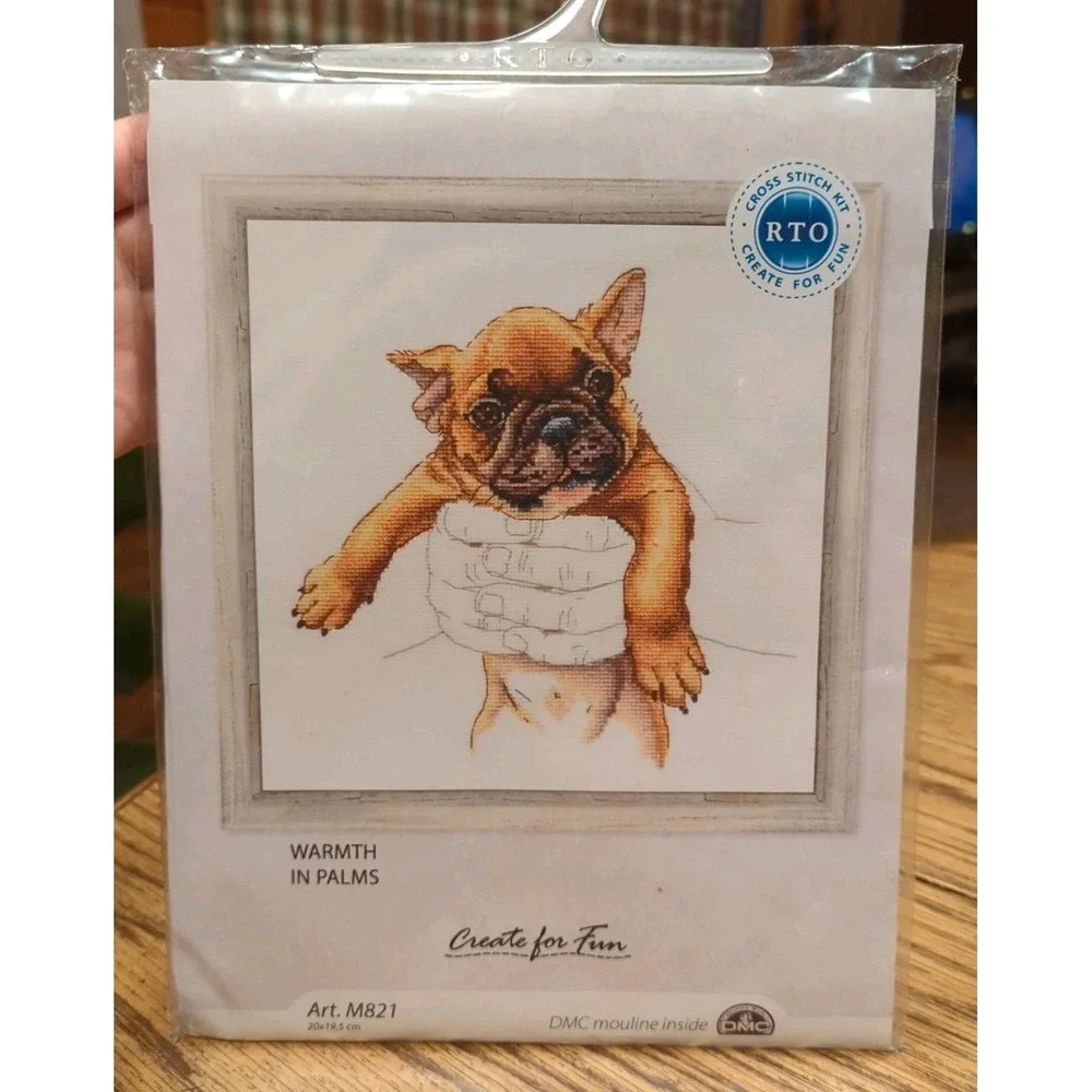 New RTO Cross Stitch Kit, Warmth In Palms Presenting Pug Puppy #M821